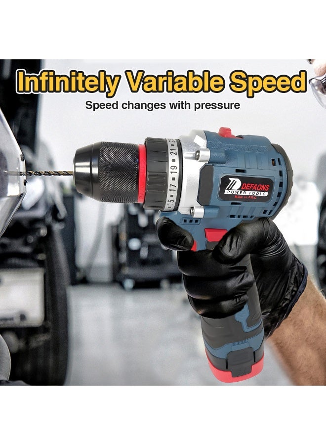 ديفاونز مجموعة مثقاب لاسلكي 18 فولت مع وظيفة الطرق، بطارية قابلة لإعادة الشحن، تحكم متغير في السرعة، دوران أمامي وخلفي، 23+3 إعدادات عزم الدوران، ضوء LED، ظرف بدون مفتاح، مناسب لحفر الخشب والمعادن والجدران، فك وتركيب البراغي، مجموعة أدوات إصلاح منزلية، أدوات كهربائية محمولة. - Image 5